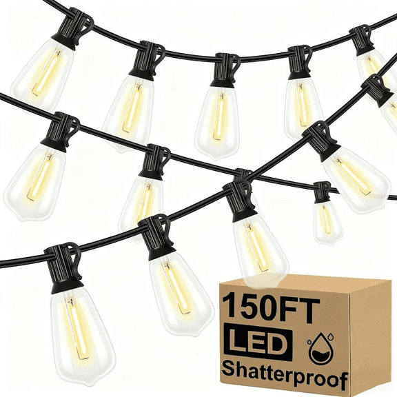 LED Outdoor String Lights 150FT Patio Lights with 75 2 Shatterproof ST38 Vintage Edison Bulbs,Adjustable light, Waterproof for Porch, Patios, Gardens, Parties, Weddings