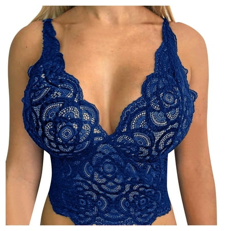 

CLZOUD Comfort Shaping Bras for Women Blue Polyester Women Lingerie Corset Lace Floral Bralette Bralet Bra Tank Cami Crop Underwear