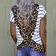 thumbnail image 4 of Gibobby Playera de Manga Corta Casual Suave Camiseta con parte superior abierta rayas patchwork redondo Blusa mujer con manga cuello en la espalda estampada pa(Blanco,M), 4 of 4