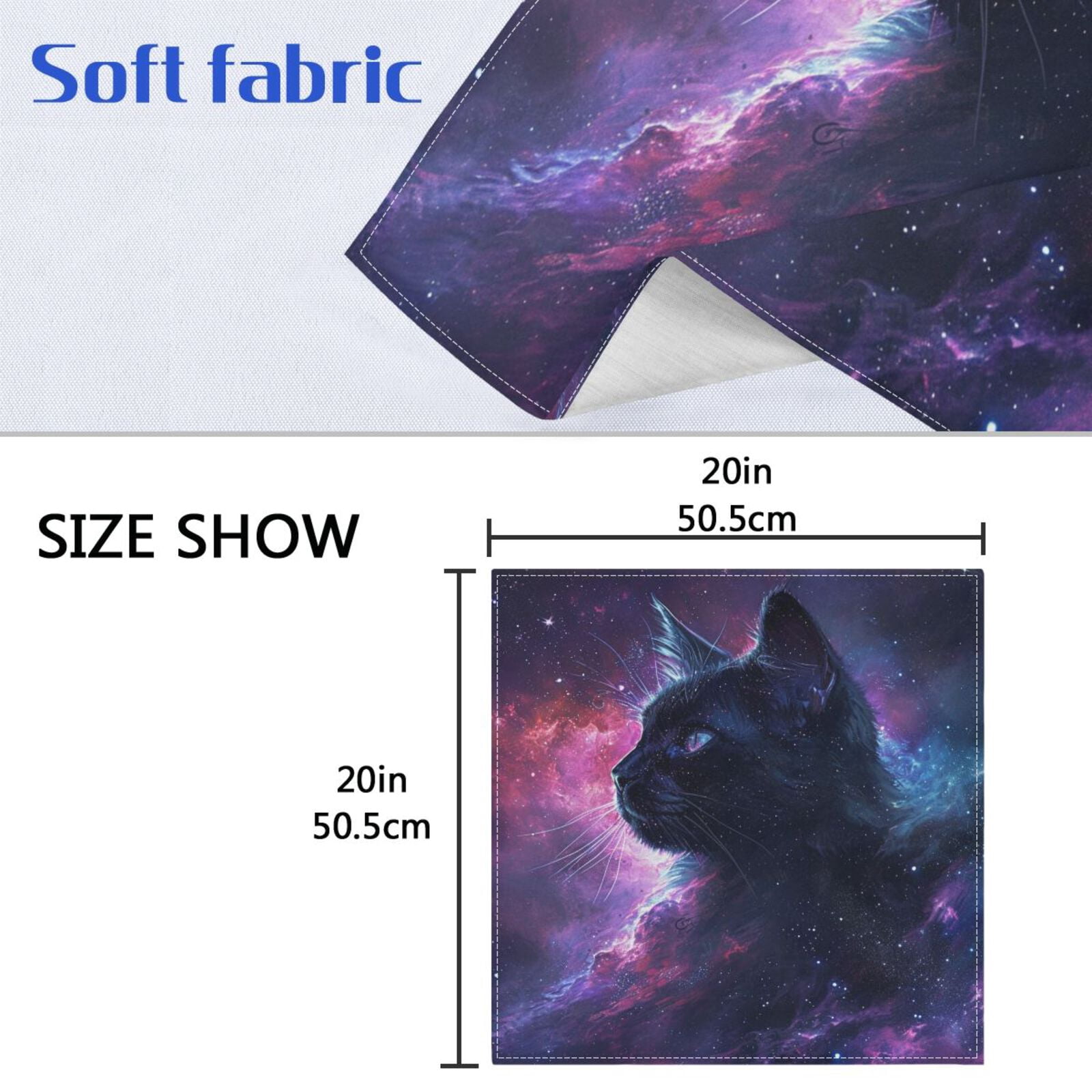 JSTEL Black Cat Galaxy Cloth Napkins Set of 6, 20x20 Inch Washable and Reusable Napkin for Decoupage Dinner Party Everyday Use