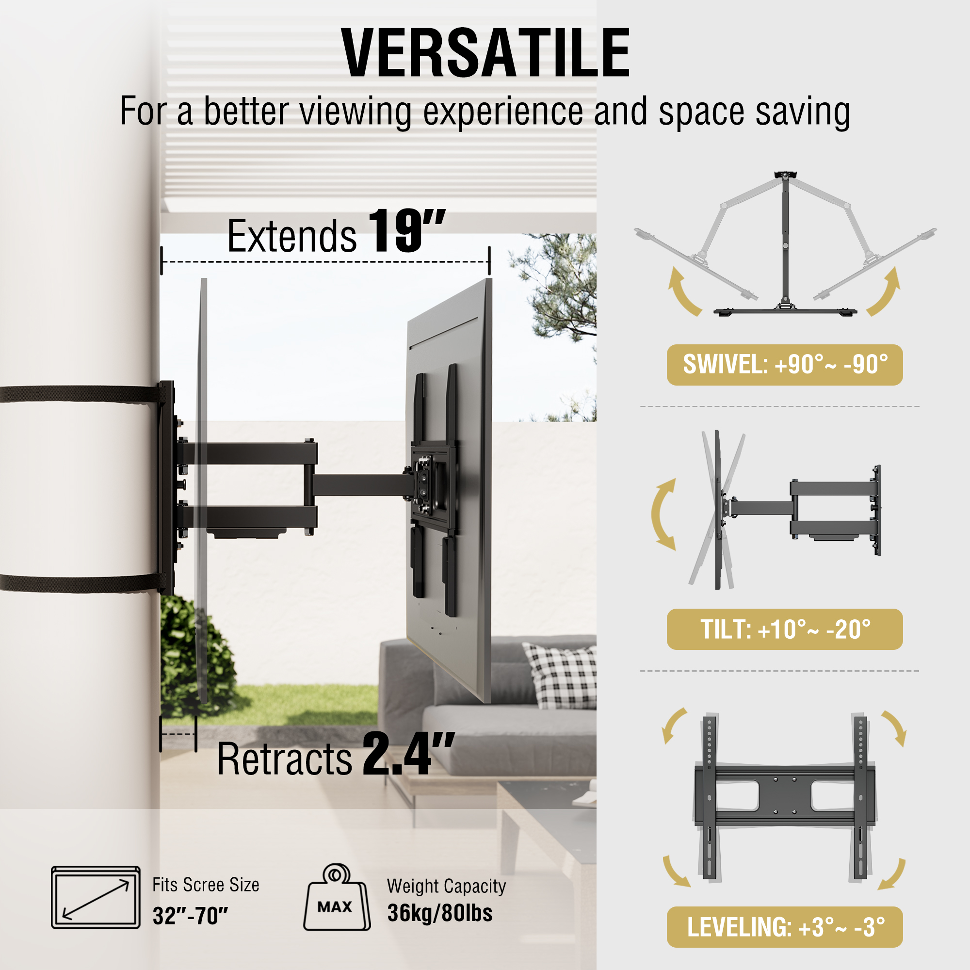 ZeboZap Outdoor Full Motion TV Mount
