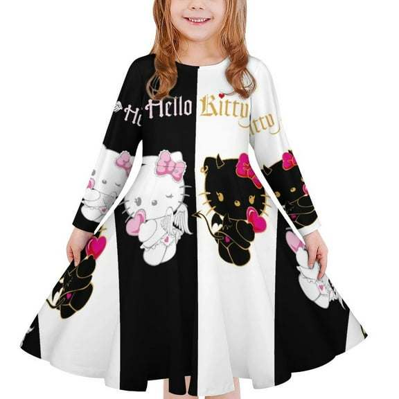 Hello Kitty Girls Cartoon Dress Dresses Casual Long-Sleeved XS