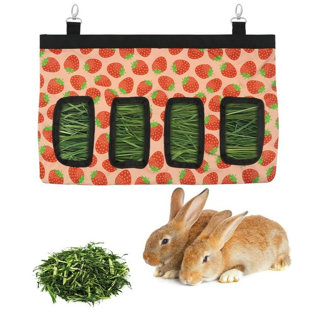 Bolsa para comedero de heno para conejos, almacenamiento para comedero de heno para cobayas, bolsa de heno para conejos, alimentador de heno para cobayas, almacenamiento para comederos de heno para animales pequeños, tela Oxford 600D (fresa) Rojo Verde