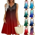 thumbnail image 1 of Robes d'Été pour Femmes Zeophrasy Mode d'Été pour Femmes Poche Imprimée Bouton Sans Manches Robe Col en V Cadeau de Fête des Mères pour Femmes Filles, 1 of 6