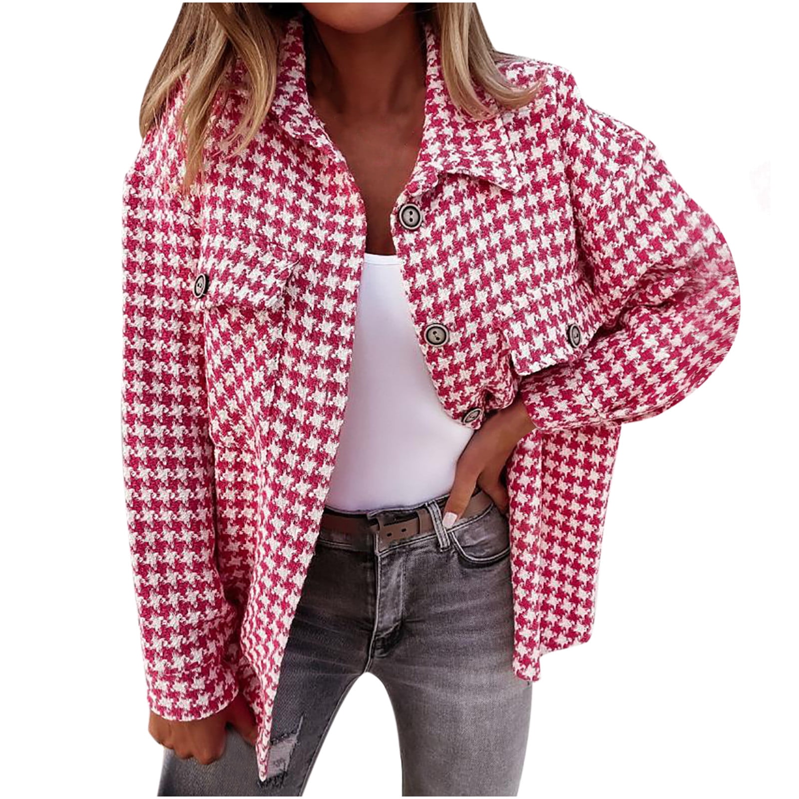 Houndstooth Shirts Jacket Stand Collar 