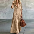 thumbnail image 5 of Lnmiateer Vintage Collared Long Sleeve Maxi Dress Ladies Loose Fit Front Split Hem Side Pockets Soft Casual Dress Autumn Winter Travel Outdoor Outfit, 5 of 6