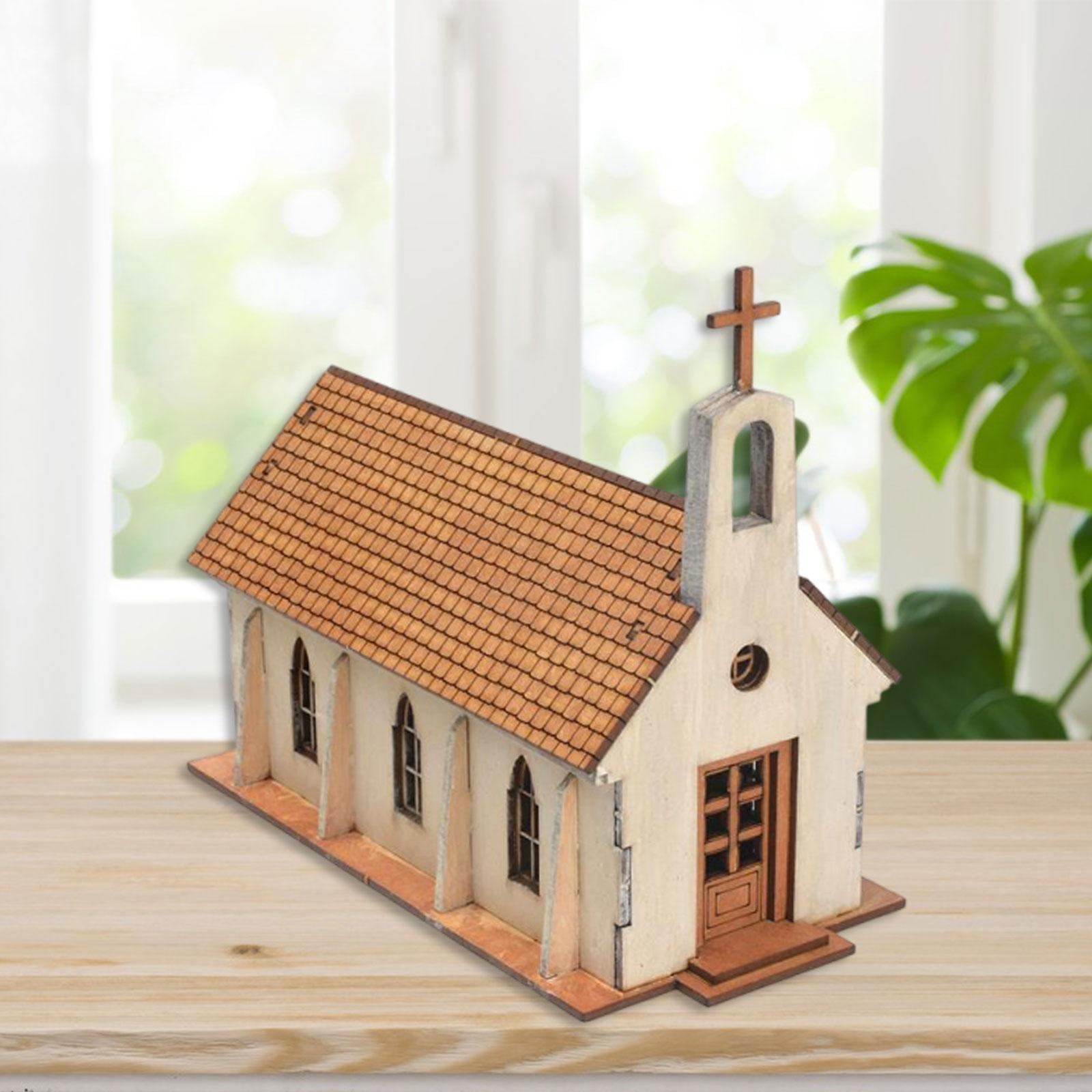 DIY Wooden Building Kit Puzzle Model Church Ornament Realistic Wood Material for Hobbyists Holiday Gift Decor