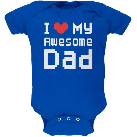 Father's Day I Heart My Awesome Dad 8 Bit Pixel Royal Soft Baby One Piece - 18-24 months