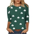 thumbnail image 2 of St. Patrick's Day T-Shirt for Women Classic Small Shamrock Pattern Three Quarter Sleeve Crewneck Relaxed Fit Festive Holiday Graphic Top, 2 of 5