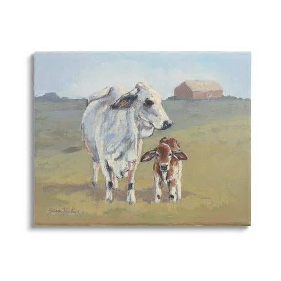 Baby Cow Family Farm Portrait Animals & Insects Painting Gallery Wrapped Canvas Print Wall Art