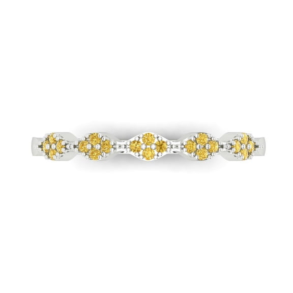 0.1 ct Brilliant Round Cut Simulated Yellow Diamond 18K White Gold Stackable Band SZ 8.25