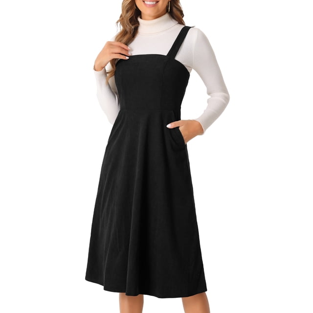 Vestido midi casual sin mangas de cuello cuadrado y ribete para mujer INSPIRE CHIC en color negro