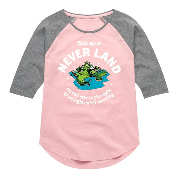 Disney - Peter Pan - Take Me to Neverland - Second Star to the Right - Toddler And Youth Girls Raglan Graphic T-Shirt