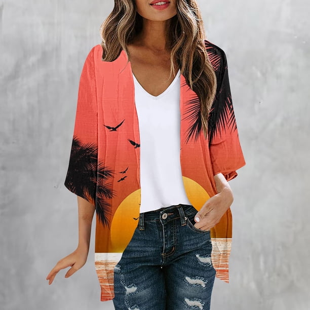 Cárdigan de manga larga para mujer, blusa informal estampada con bolsillo, abrigo tipo cárdigan para mujer
