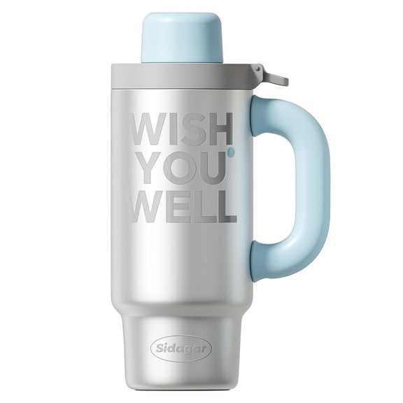 Sidagar 28 oz Ceramic Lined Insulated Tumbler with One-Touch Lid and Handle, Silver