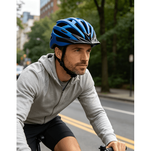 Safety Bike Helmet with Removable Pads and Visor for Men Women, Lightweight Road & Mountain Bicycle Helmet, Adjustable Adult Cycling Helmet for Commuting, MTB & E-Bike, Suggested Fit 53-63 cm Blue