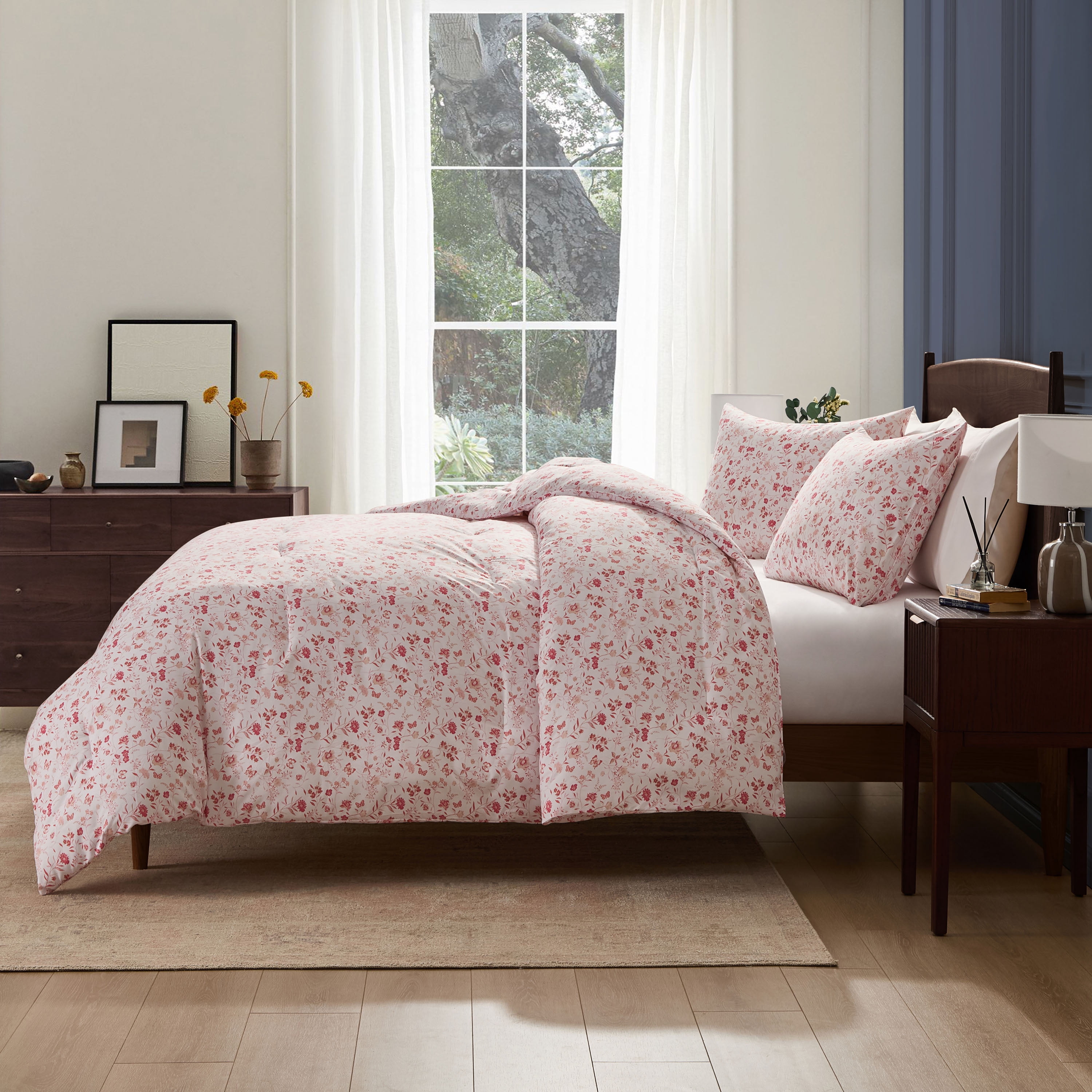 LammaLoe King Size Comforter Sets, 3 Piece Floral Bedding Comforter Set with Sheets, Bed in a Bag, Pink
