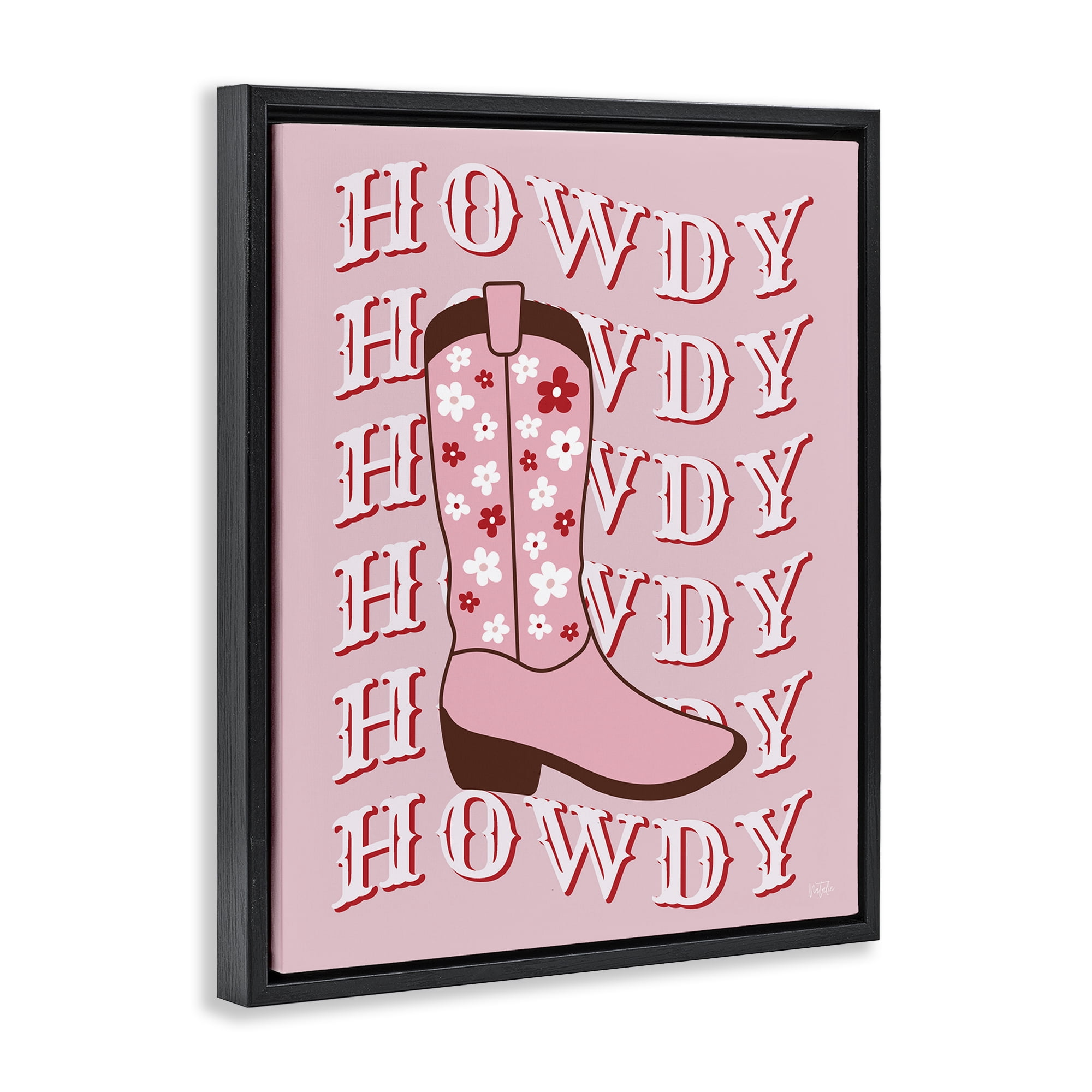 Stupell Industries Howdy Pastel Cowgirl Boot Fashion Painting Black Floater Framed Canvas Art Print Wall Art, 17 x 21