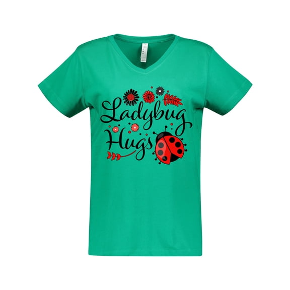 Inktastic Ladybug Hugs with Cute Ladybug and Flowers Women's V-Neck T-Shirt