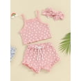 thumbnail image 4 of Musuos Baby Girls 3 Piece Summer Outfits 3 6 12 18M Floral Print Sleeveless Camisole Tops and Elastic Ruffled Shorts Headband Set, 4 of 10