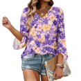 thumbnail image 6 of Delconic Women’s Casual Floral Print V Neck Three Quarter Sleeve Loose Fit Blouse Top for Everyday Wear and Comfortable Style Purple 3XL, 6 of 7