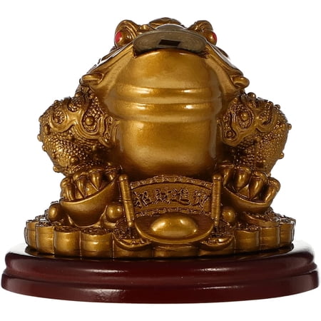 Stuffed Coin Toad Resin Toad Figurine Lucky Brown Resin Money Toad Frogs with The Coin ...