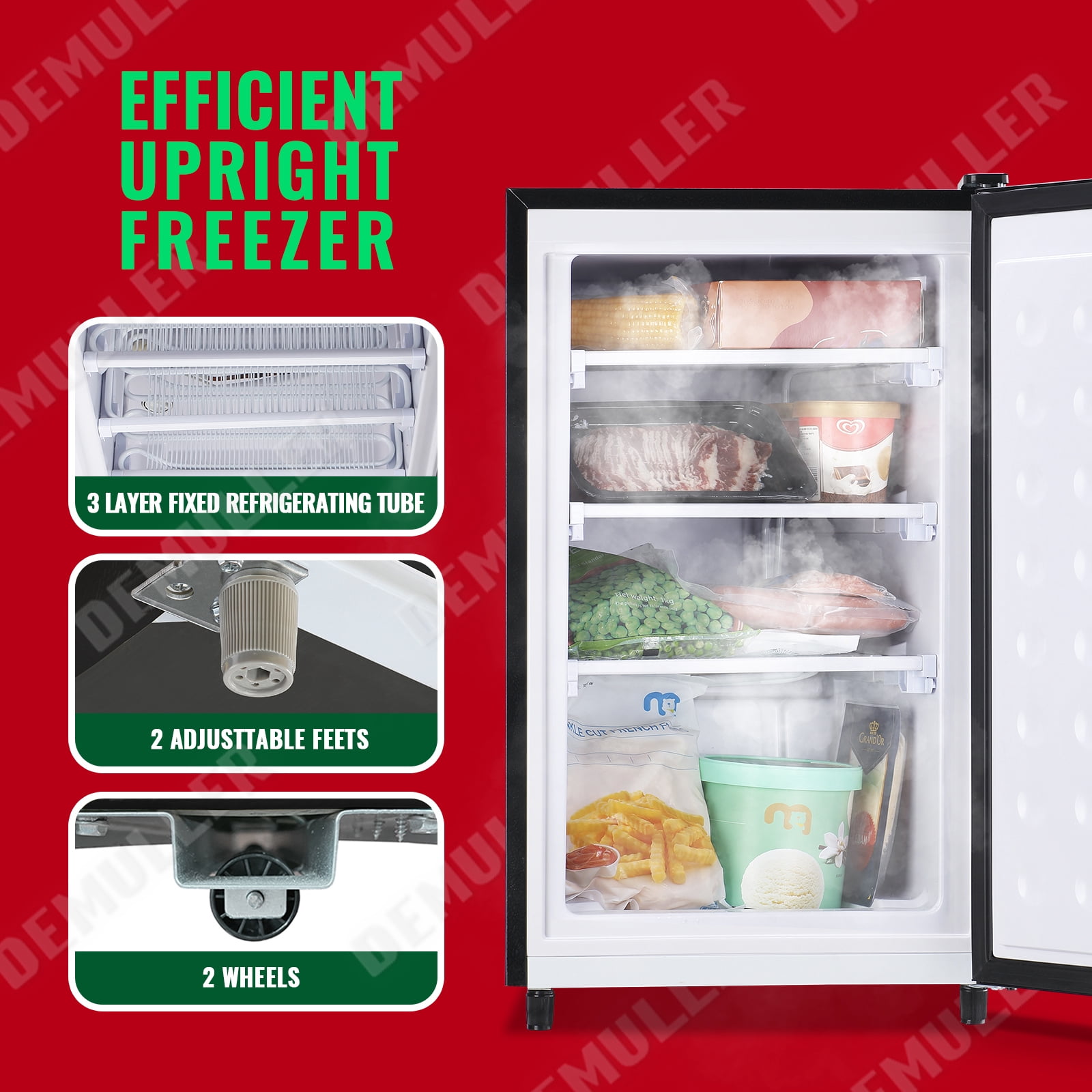 Demuller Upright Freezer 3.2 Cu.ft Freezer 7-speed Temperature Control Fix Shelves Black New