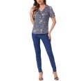 thumbnail image 2 of INSPIRAR CHIC Blusa de Mujer con Volantes Florales, Cuello en V, Mangas Cortas con Abullonadas, Talla XS, Gris Azul, 2 of 6