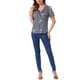 thumbnail image 2 of INSPIRAR CHIC Blusa de Mujer con Volantes Florales, Cuello en V, Mangas Cortas con Abullonadas, Talla XS, Gris Azul, 2 of 6