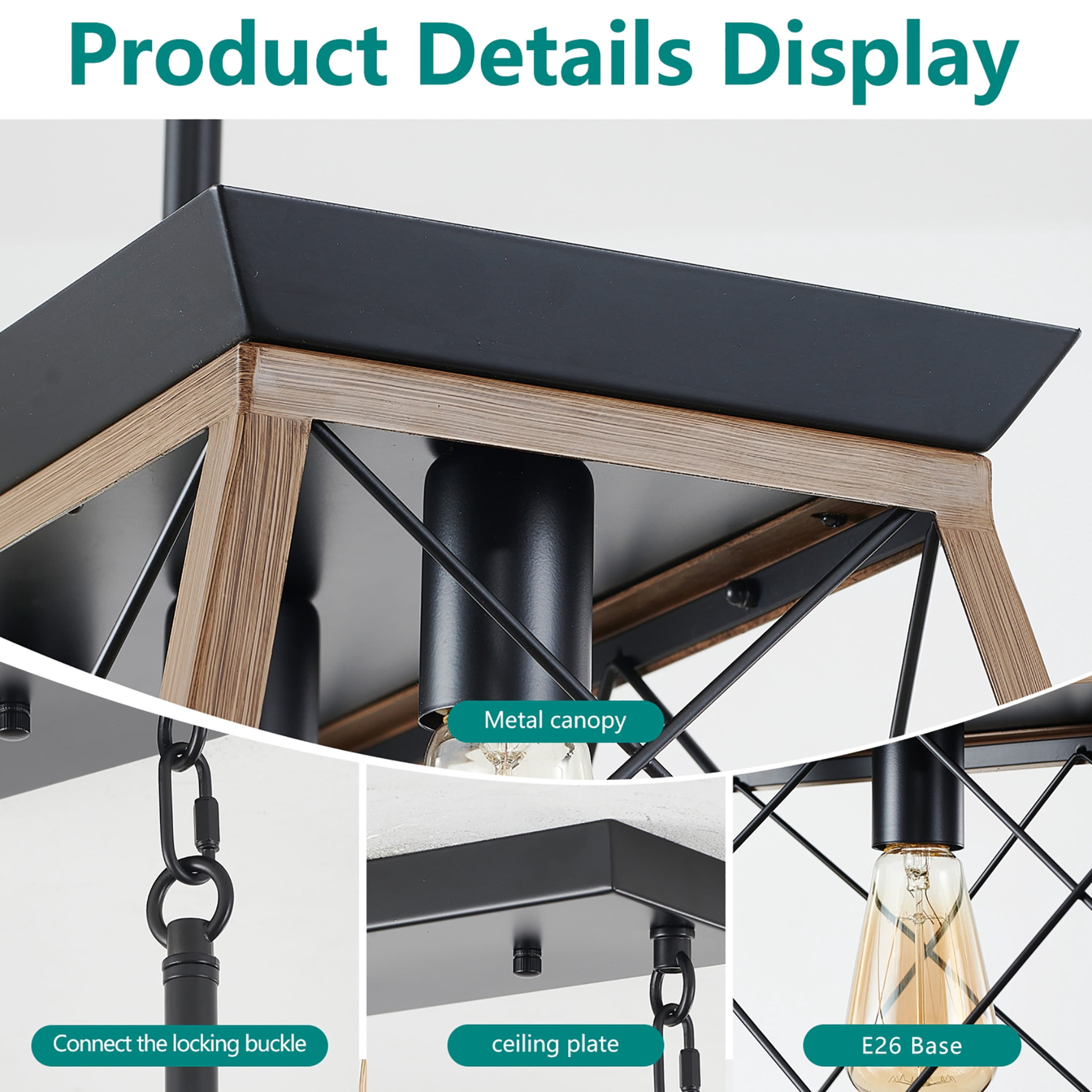 GDF Studio 5-Light E26 Farmhouse Chandelier, Rustic Kitchen Island Pendant Light with Adjustable Height, Walnut