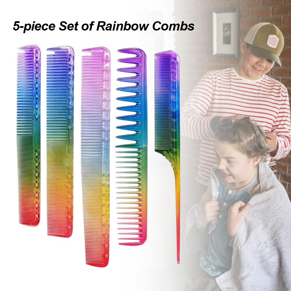 5piece Set of Haircut Combs Transparent Durable Haircut Color Combs