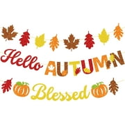 3Pcs Fall-Autumn Orange Brown Maple Leaves Garland Hallo Autumn Banner Pumpkin Blessed Backdrops for Harvest Friendsgiving Thanksgiving Party Room Shop Decorations Lasting Surprise