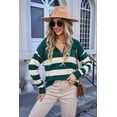 thumbnail image 6 of Women'S V Neck Striped Sweater Long Sleeve Oversized Fashion Knitted Pullover Fall Sweaters Tops Dark Green M, 6 of 9