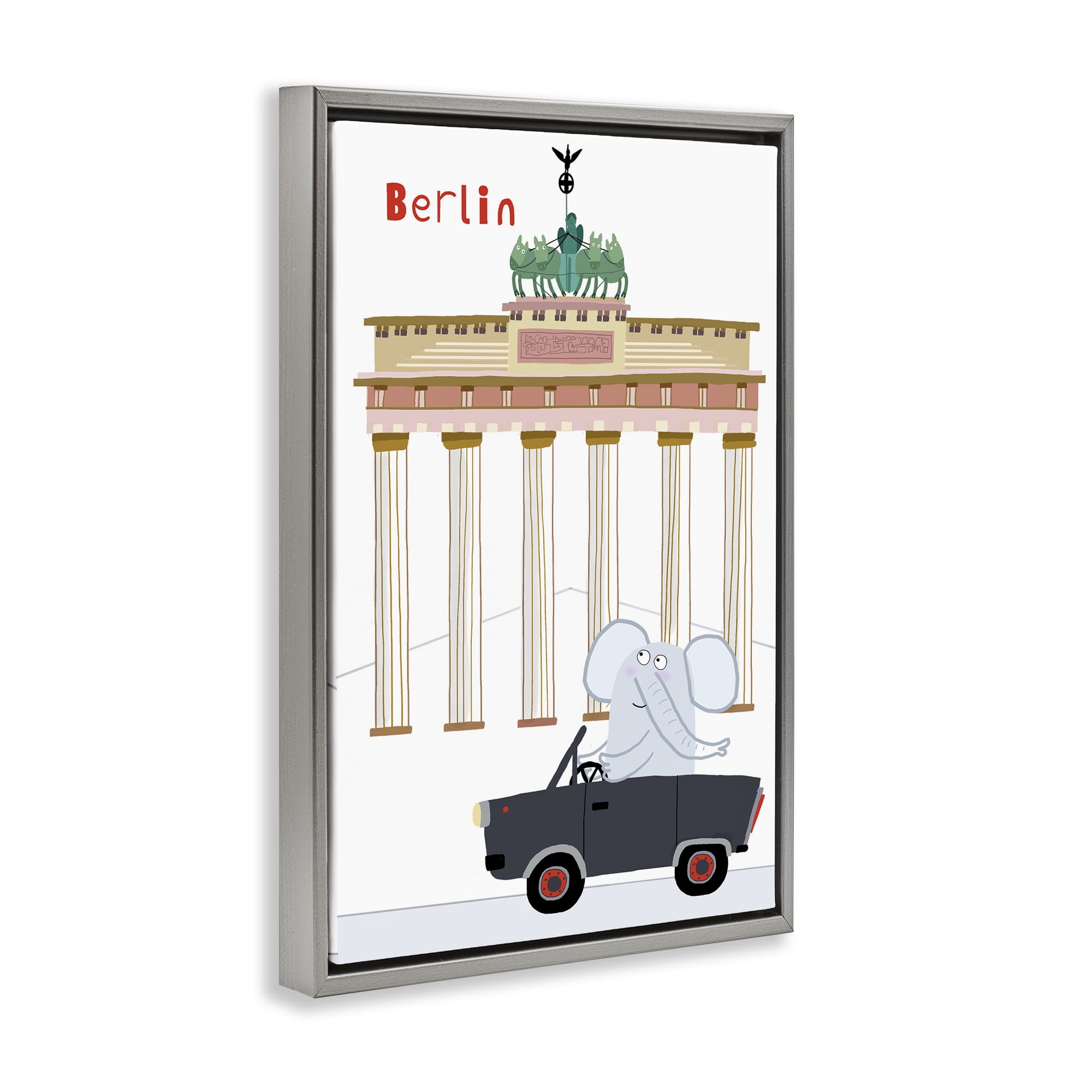Elephant & Berlin Architecture Gray Framed Floater Canvas Wall Art, design by Carla Daly