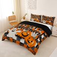 thumbnail image 2 of Homewish Happy Halloween Themed Bedding,Plaid Pumpkin Ghost Pattern Duvet Cover Full,Black Reversible,3-Piece,1 Duvet Cover and 2 Pillowcases, 2 of 6
