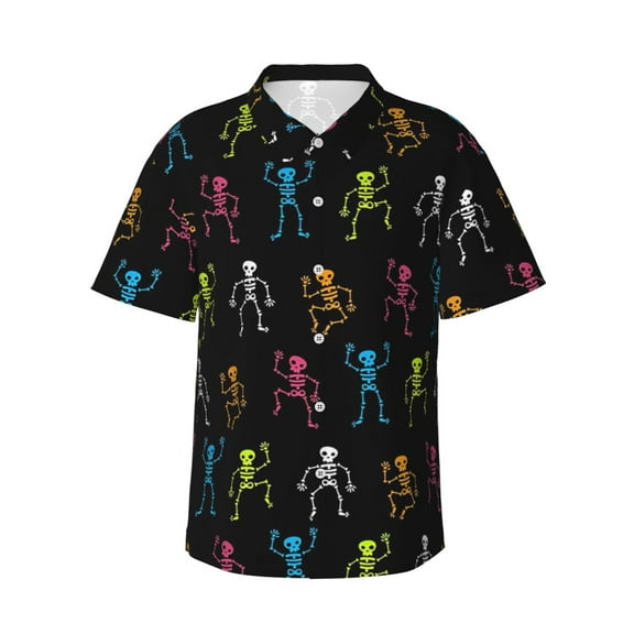 Dancing Skeleton Hawaiian Shirts For Men, Summer Short-Sleeve Relaxed-Fit Button-Down Shirts Small