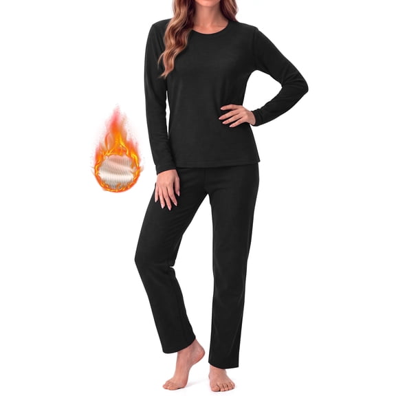 MOSHU Womens Pajama Sets Two Piece Thermal Underwear for Women Crew Neck Long Sleeve Tops and Leggings Lounge Sets