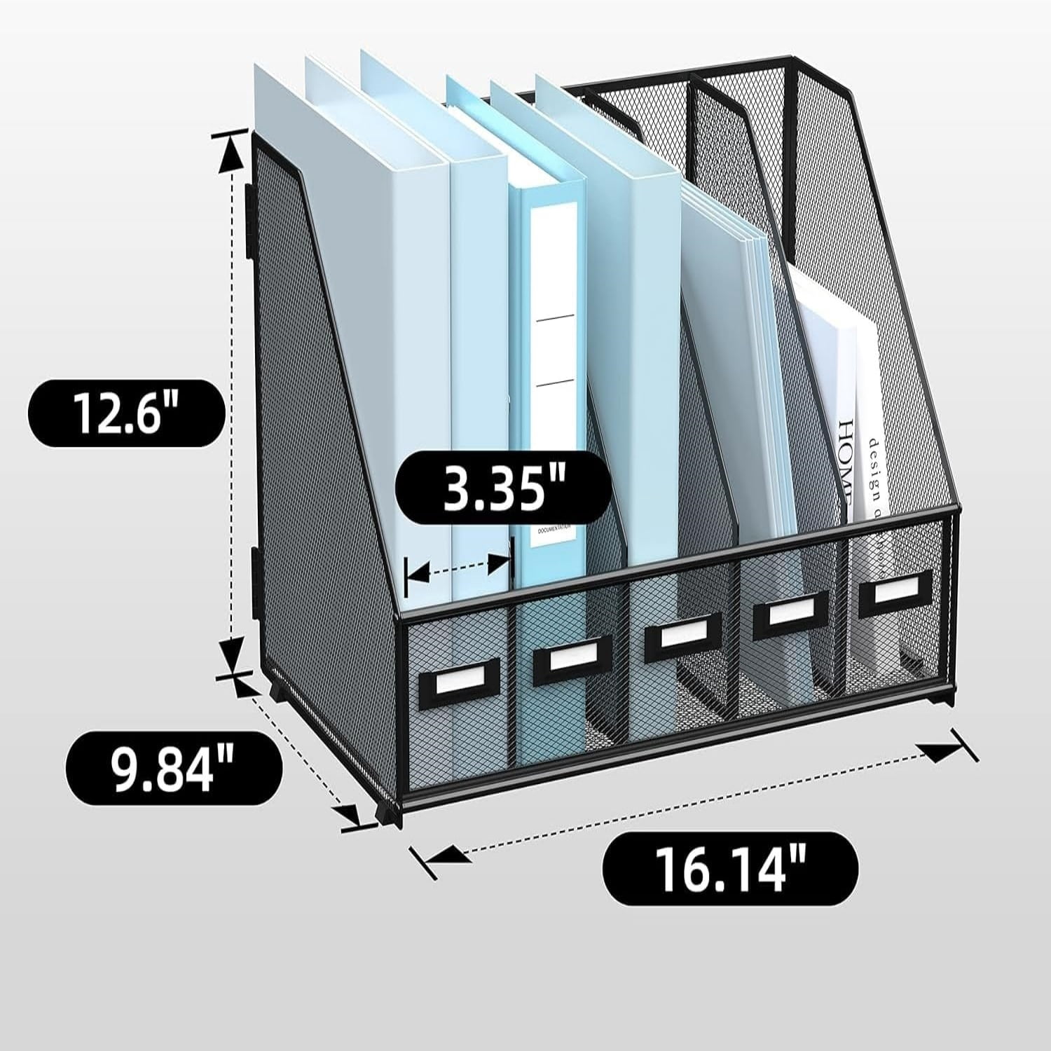 INTIGE Metal Desk File Organizers with 5 Vertical Compartments for Office, Home, Black, 1 Piece