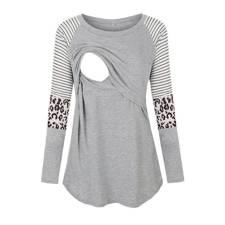 

Maternity Breastfeeding Long Sleeve Tops Clearance Sale Maternity Round Neck Stripe Leopard Long Sleeve Breast Feeding Pregnant Woman Nursing Blouse Tops XL