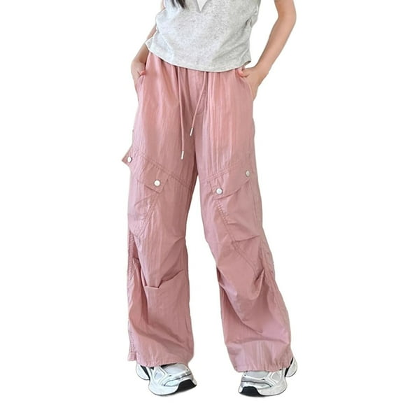 BYHONG Cargo Pants for Girls Cargo Jogger Pants Casual Girl's Elastic Waist Cargo Pants with Pockets Pink 140
