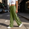 thumbnail image 6 of Womens Athletic Side Stripe Wide Leg Long Pants Solid High Waist Casual Trousers with Pockets, Loose Breathable Bottoms for Jogging, Loungewear and Outdoor Walking Army Green, 6 of 8