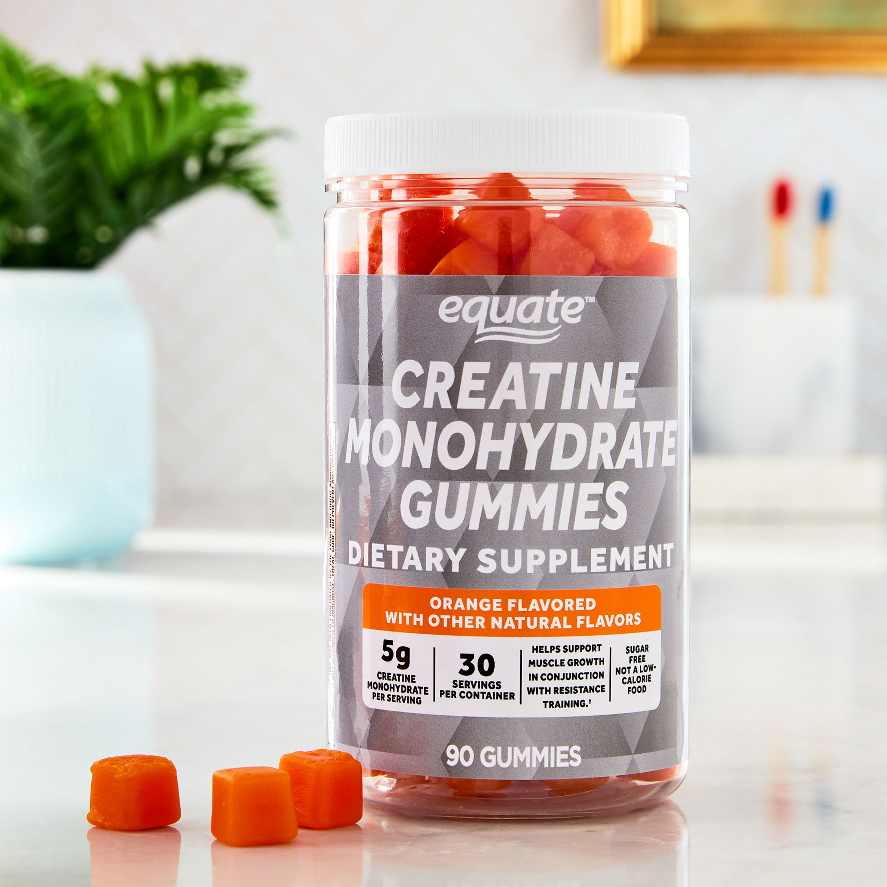 Equate Creatine Monohydrate Dietary Supplement Gummies, Orange Flavor, 90 Count