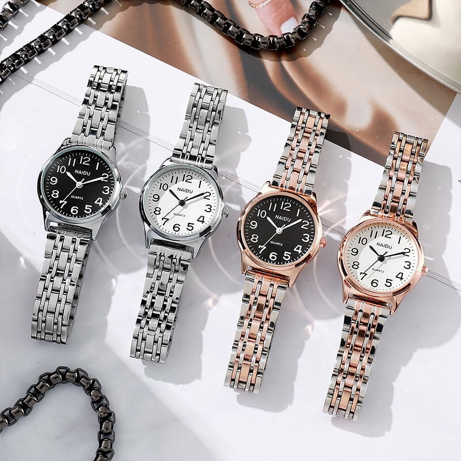 Womens Silver Analog Quartz Solid Easy Reader Classic Round Bracelet Wrist Watch Time and Tru Ladies Watch, Silver Round Case, Easy to Read  main image 4