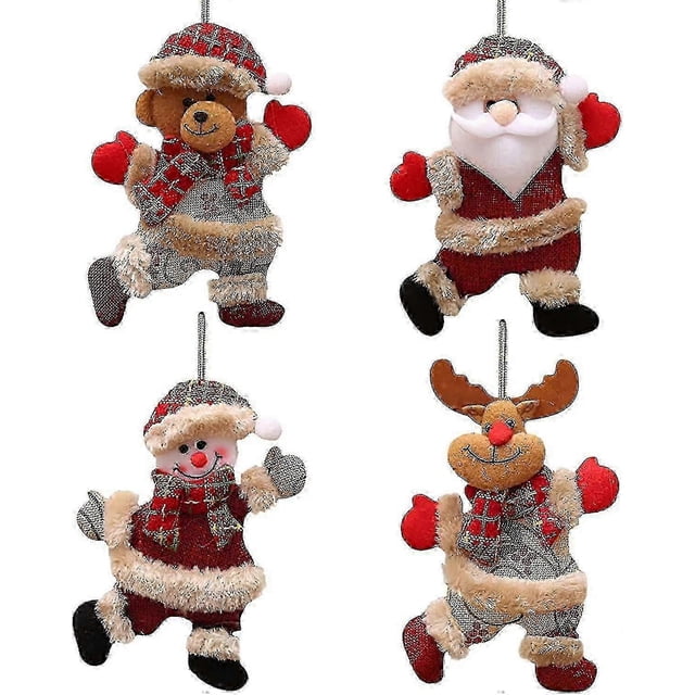 4pcs Christmas Tree Santa Claus Snowman Reindeer Bear Doll Hanging Decoration hy