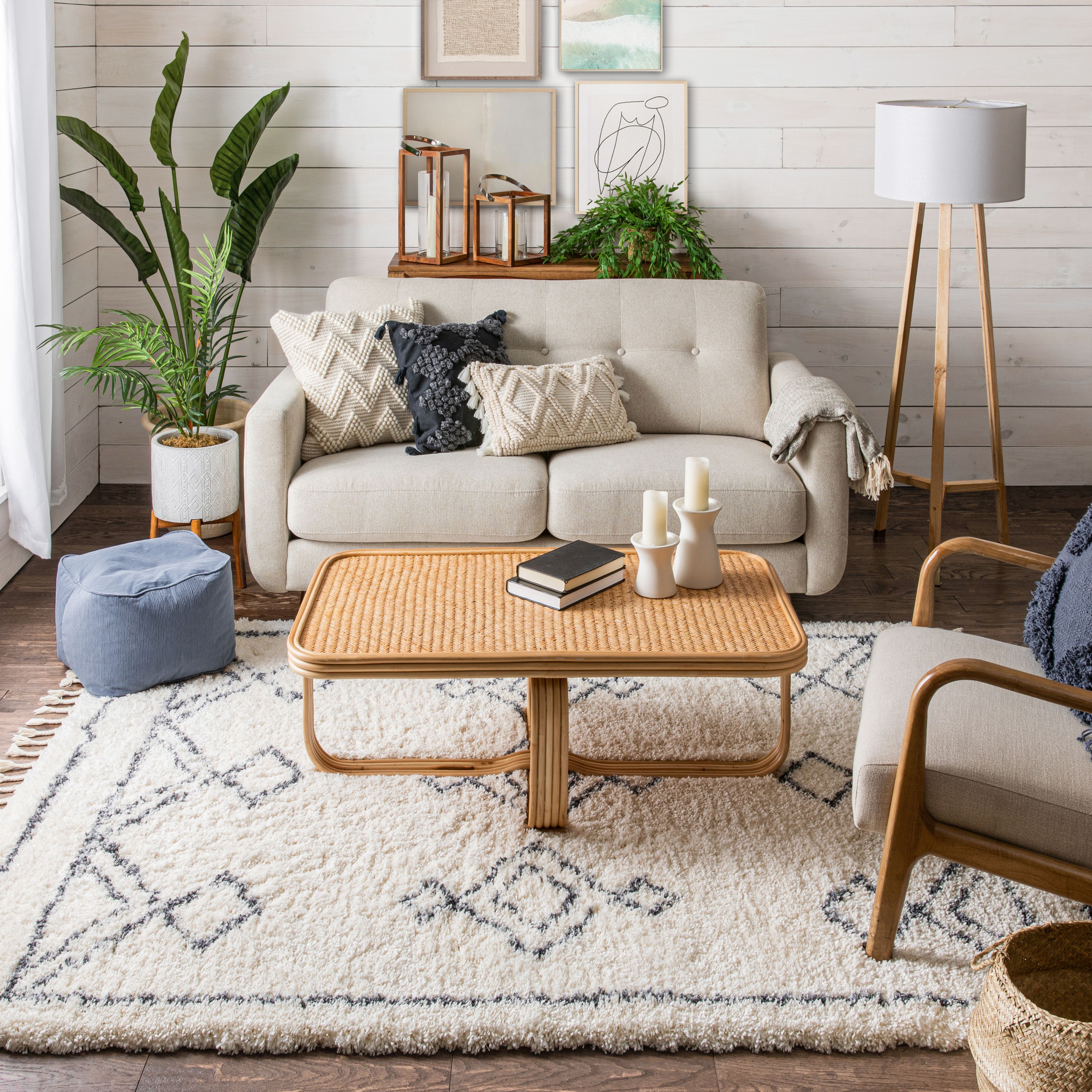 Well Woven Chloe Verdant Tribal Diamond Pattern Ivory 5'3" x 7'3" Super Soft & Thick Shag Area Rug