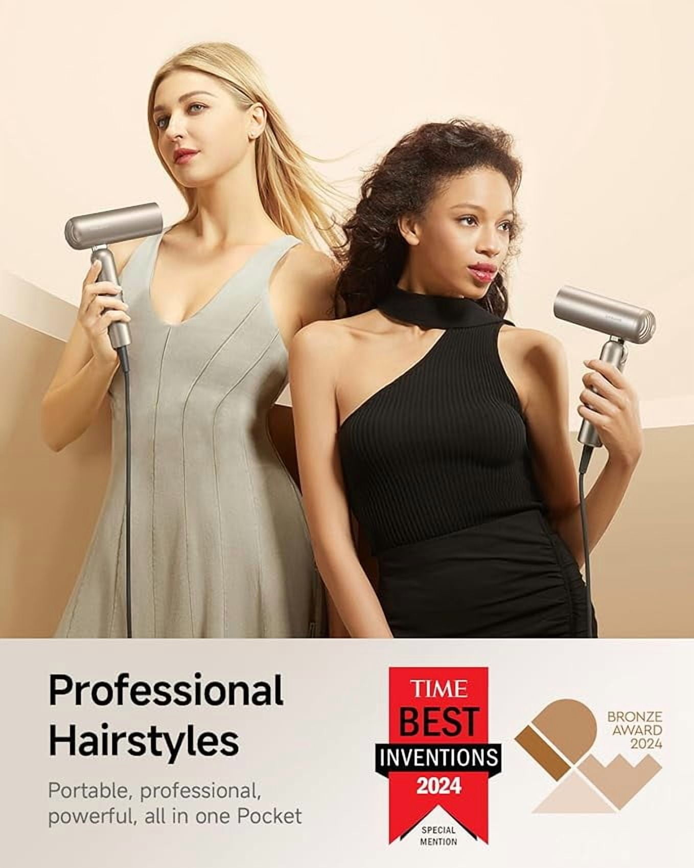 DREAME Pocket Pure High-Speed Hair Dryer, Lightweight Foldable Blow Dryer with 110,000 RPM Motor, Ionic Care, 5 Modes, Travel Bag, Quiet Fast Drying