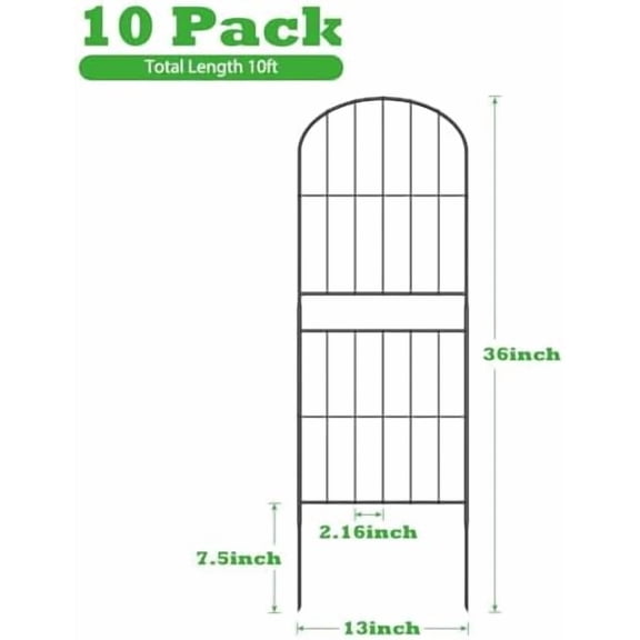 Decorative Garden Fence Fencing 10 Pack, 36in (H) x 10.8ft (L) Rustproof Metal Wire Panel Border Animal Barrier for Dog, Flower Edging for Yard Landscape Patio Outdoor Decor, Arched