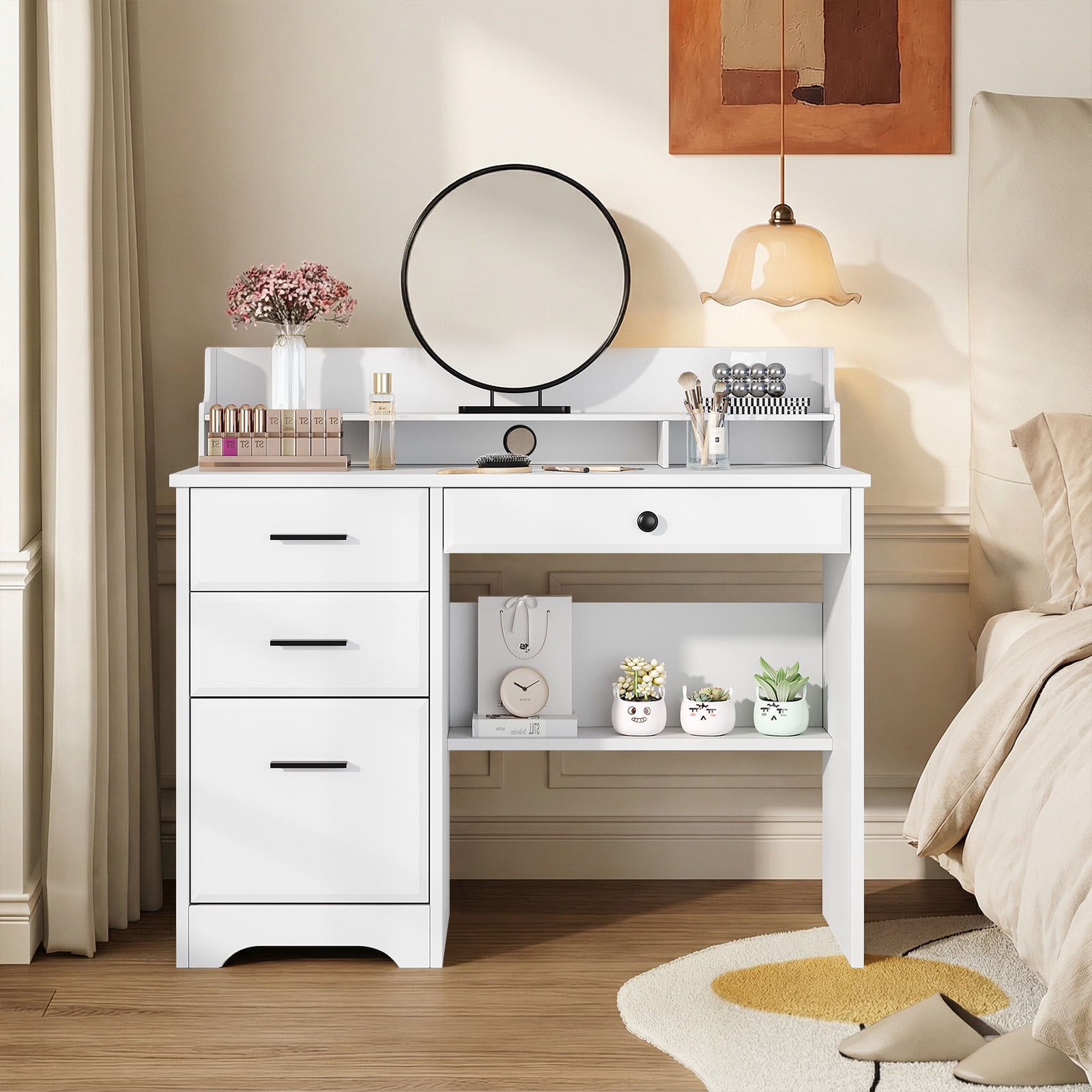 【新品・送料無料】ドレッサーデスク　NA/WAL/WH 4 Ever Winner Computer Desk with Drawers, White Writing Desk with