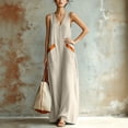 thumbnail image 5 of Levmjia Womens V Neck Maxi Dress With Contrast Pockets Loose Fit A Line Flowy Sleeveless Casual Long Dress Lightweight Breathable Solid Color Beach Vacation Daily Wear, 5 of 8