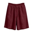 thumbnail image 5 of Htigea Cotton Linen Shorts for Women Elastic Waist Wide Leg Shorts Casual Loose Knee Length Shorts with Pocket Wine XL, 5 of 8
